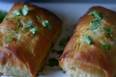 Salmon phyllo parcels