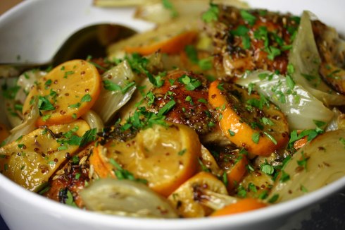 Chicken with clementines, fennel and ouzo