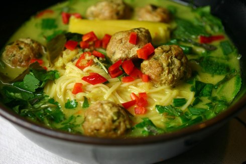 Thai meatball noodle soup