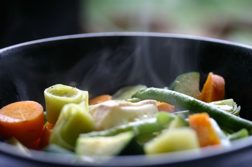 Steamed vegetables with cheese