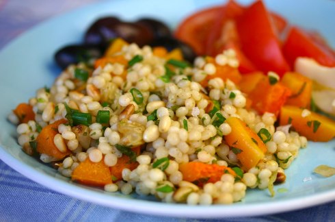 Israeli couscous, squash and preserved lemon salad